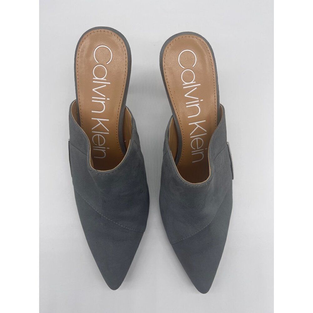 Calvin Klein Grecia Women Gray Suede pointed Toe Mule Heels Size 9.5 - Picture 7 of 11